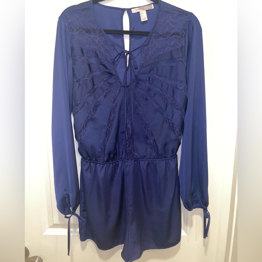 Forever 21, silk fabric jumper/romper, long sleve, lace details.